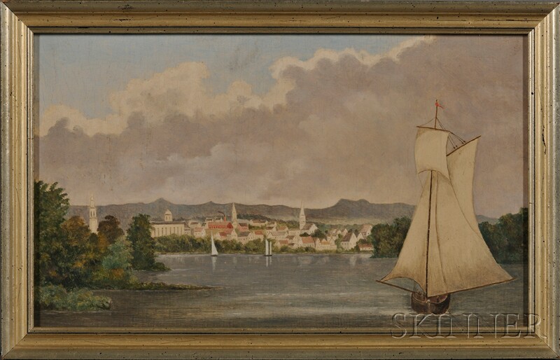 Appraisal: American School th Century View of a Harbor Town Unsigned