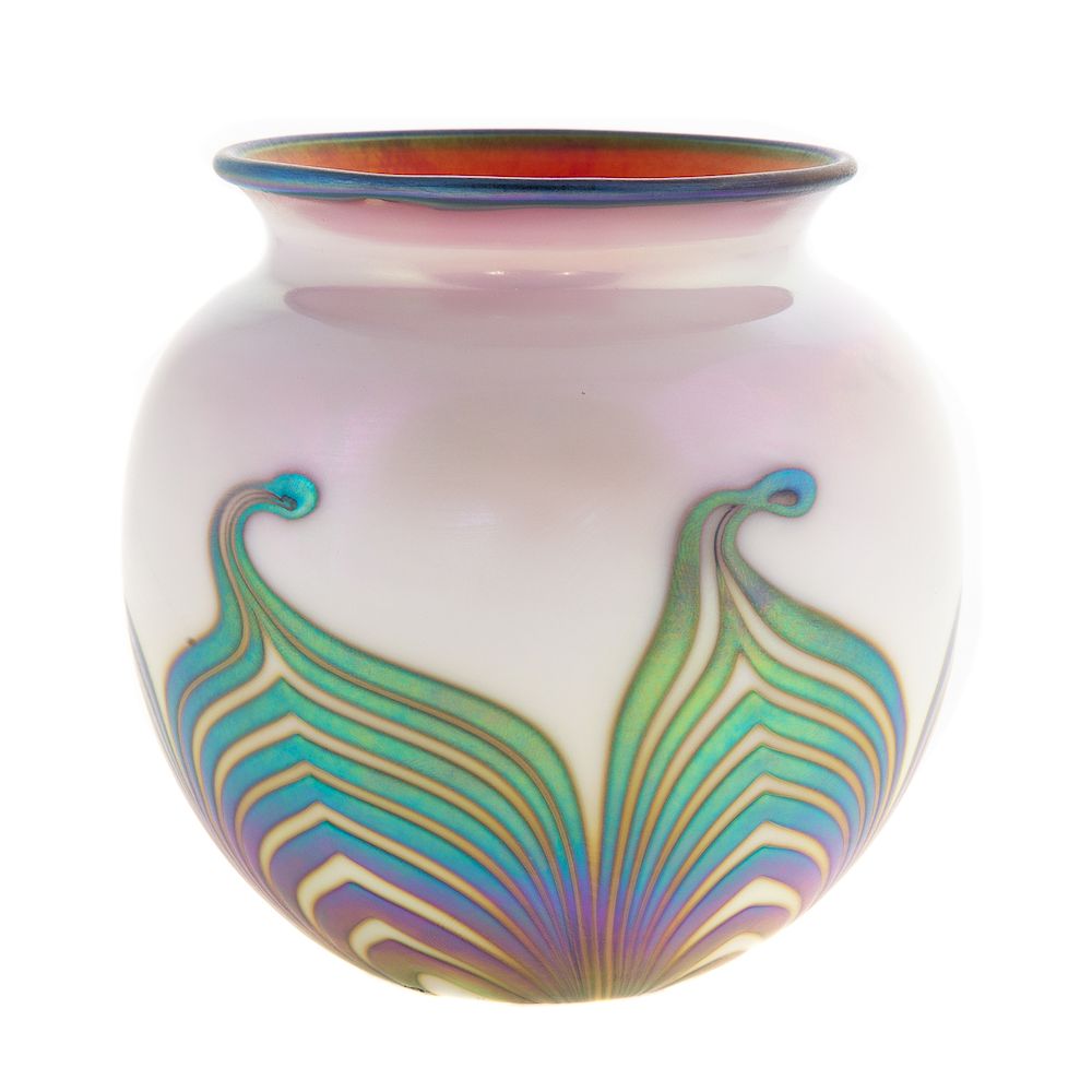 Appraisal: Charles Lotton Feather Pull Art Glass Vase dated with vivid