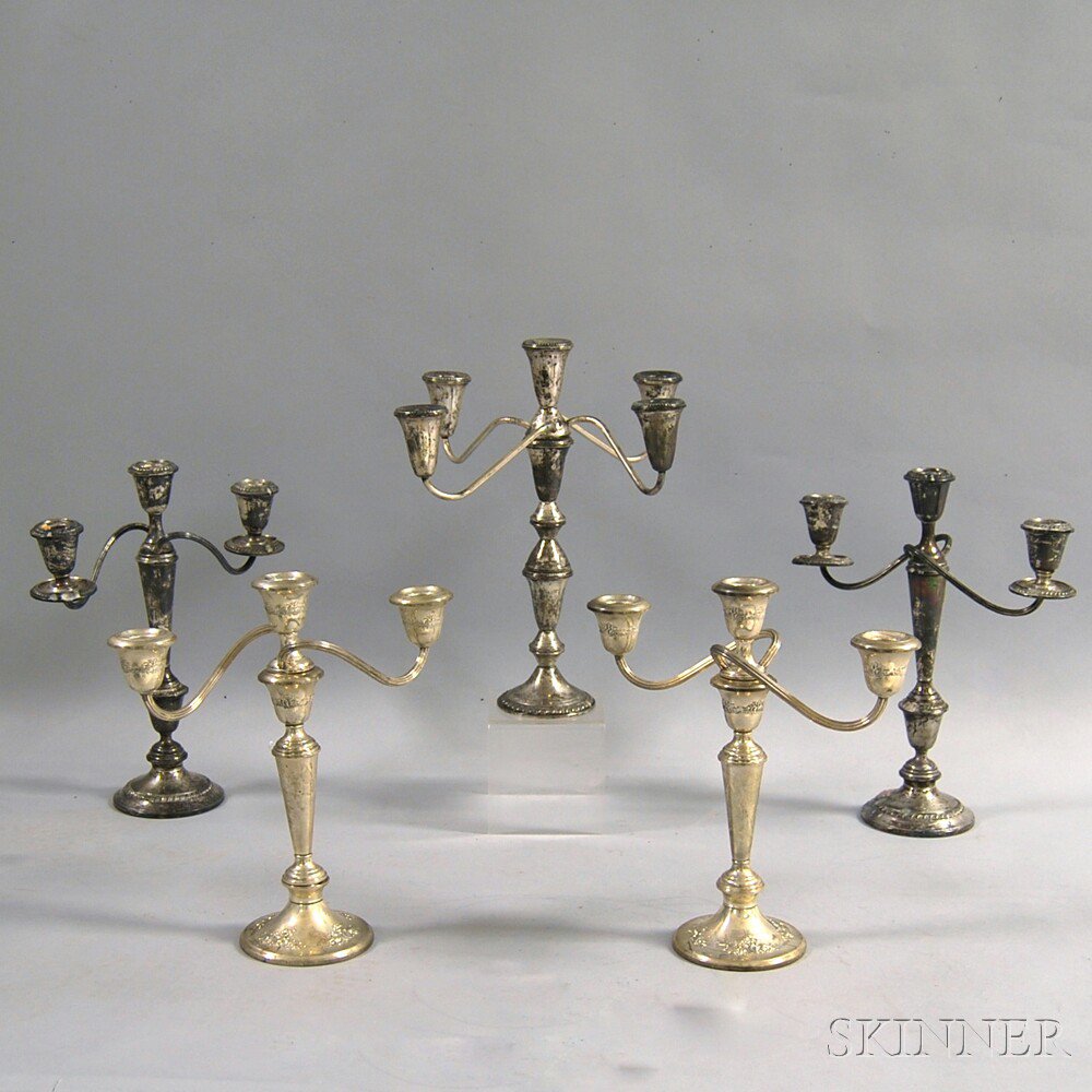 Appraisal: Five Weighted Sterling Silver Convertible Candelabra a pair of Gorham