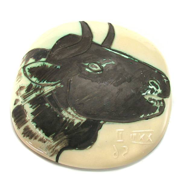 Appraisal: Pablo Picasso Bull's Profile M Partially glazed earthenware convex wall