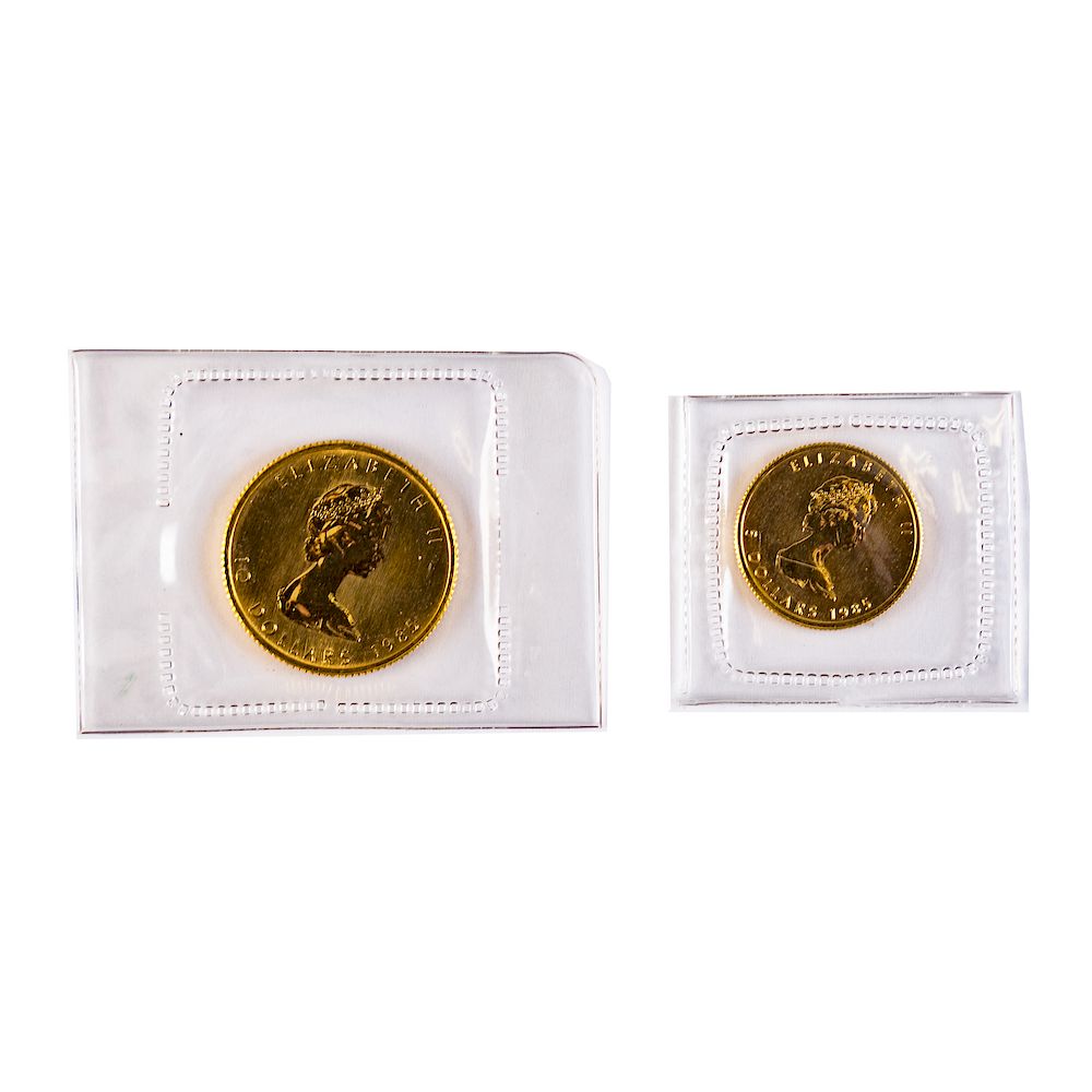 Appraisal: Two Canadian th oz Gold Mapleleafs Two Canadian th oz