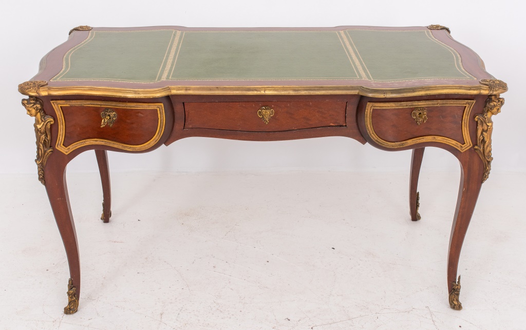 Appraisal: LOUIS XV STYLE GILT METAL MOUNTED MAHOGANY DESK Louis XV