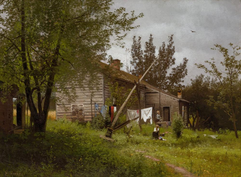 Appraisal: HERMANN HERZOG American German - Laundry Day oil on canvas