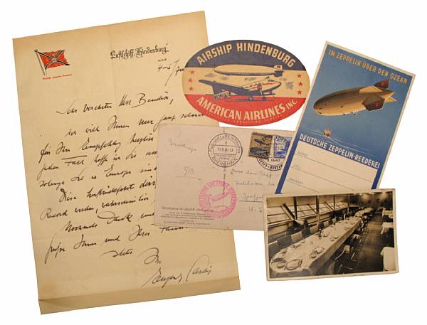 Appraisal: HINDENBURG EPHEMERA Interesting group of Hindenburg items including an ALS