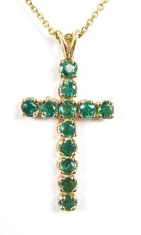 Appraisal: K Yellow Gold and Emerald Cross and Chain eleven emeralds