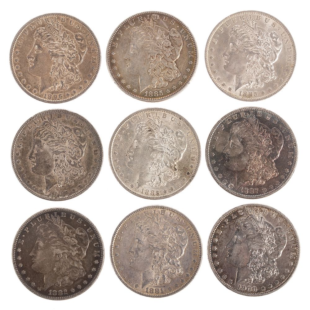 Appraisal: Nine Nicer Morgan Silver Dollar Au XF AU Nice Toning