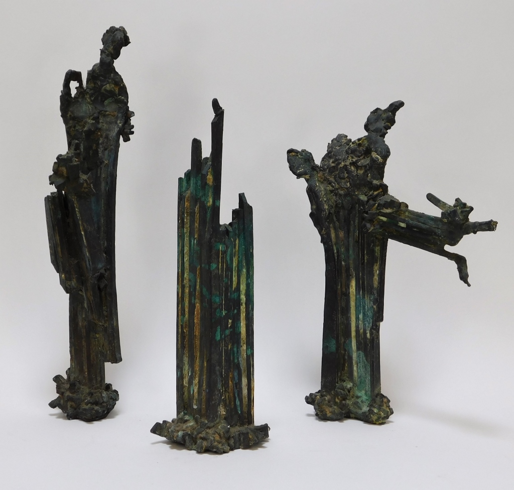 Appraisal: MODERNIST FIGURATIVE ABSTRACT BRONZE SCULPTURES Europe th CenturyIncludes three biomorphic