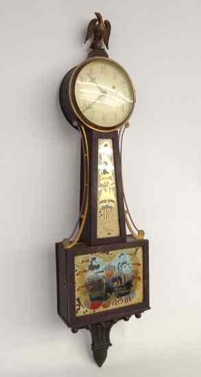 Appraisal: Early Waltham banjo clock with reverse painting ''Lake Perry's Erie