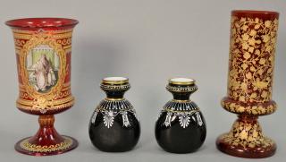 Appraisal: Four piece art glass group to include a pair of