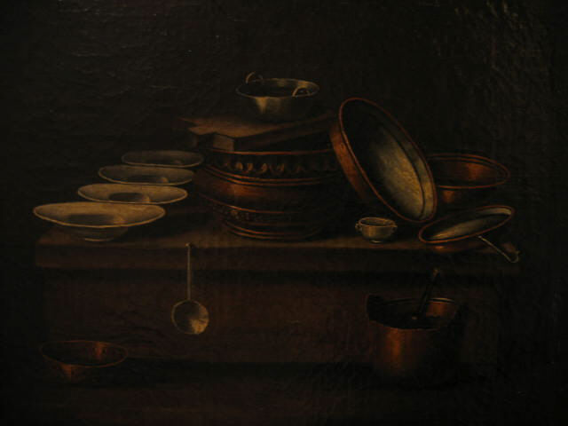 Appraisal: DUTCH SCHOOL TH CENTURY Still life with copper pans oil