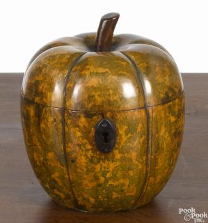 Appraisal: English painted fruitwood pumpkin-form tea caddy early th c ''