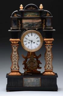 Appraisal: th Century Austrian Portico Music Box Clock The clock activates