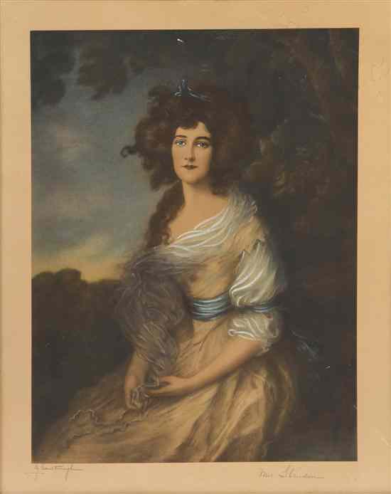 Appraisal: Thomas Gainsborough British - Mrs Sheridan lithograph with handcolored additions