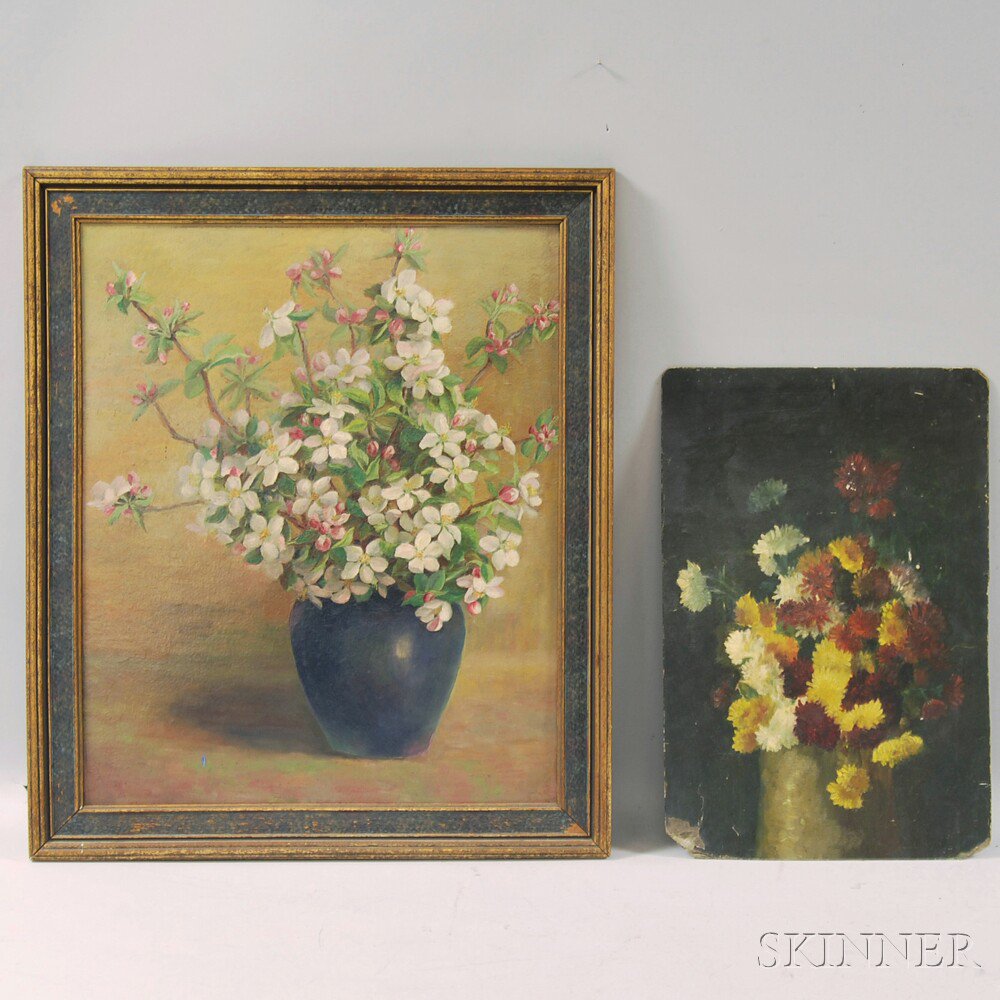 Appraisal: American School th th Century Two Floral Still Lifes Apple