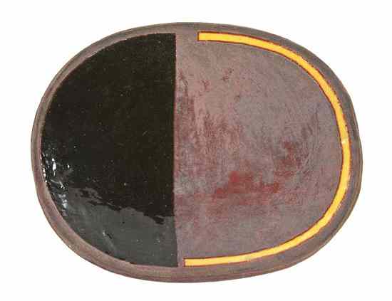 Appraisal: Jun Kaneko Japanese b Bronze plate Black Semi Circle ceramic