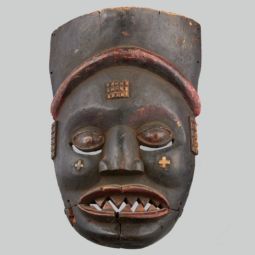 Appraisal: African Mask with Cross Signs possibly Angola African carved polychrome