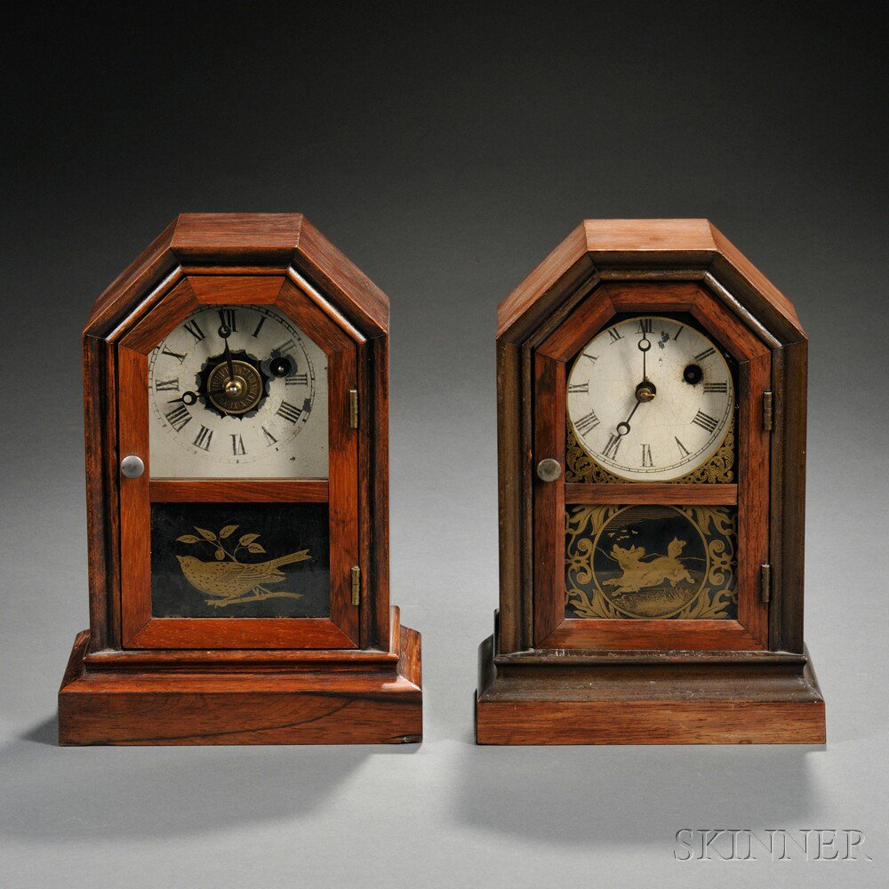 Appraisal: Two Rosewood Atkins Cottage Clocks both thirty-hour with painted zinc