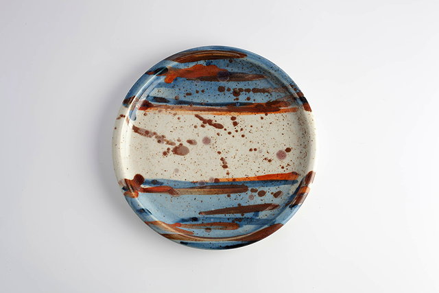 Appraisal: Ian Auld British - Dishblue orange and brown decorationimpressed potter's