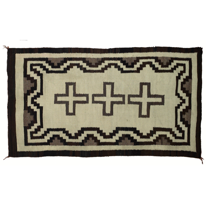 Appraisal: Navajo rug c geometric design in tan and brown on