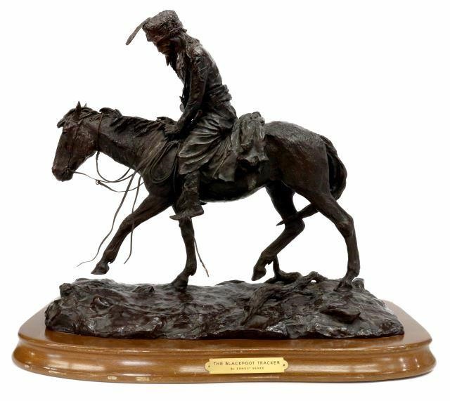 Appraisal: Bronze sculpture The Blackfoot Tracker signed in the cast Ernest