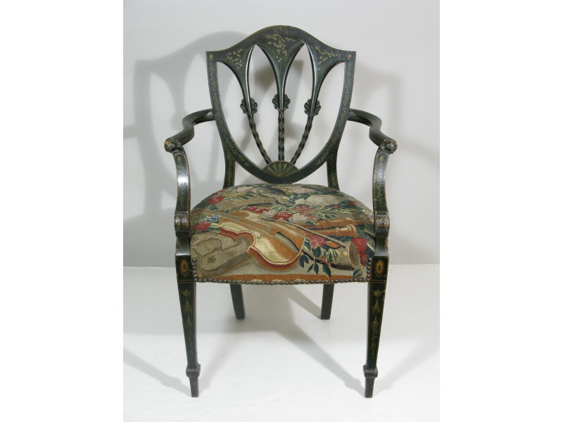 Appraisal: Hepplewhite Style Paint Decorated Open Arm Chair ca paint decorated