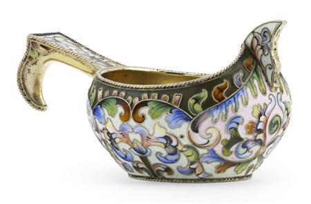 Appraisal: A Russian small silver-gilt and cloisonn enamel kovsch th Artel