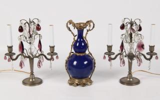 Appraisal: PIECE LOT OF A FRENCH VASE AND PAIR CANDELABRA PIECE