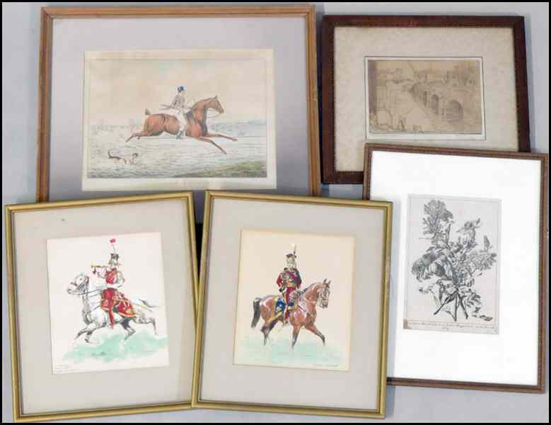 Appraisal: GROUP OF FIVE ASSORTED FRAMED PRINTS Various artists subjects sizes