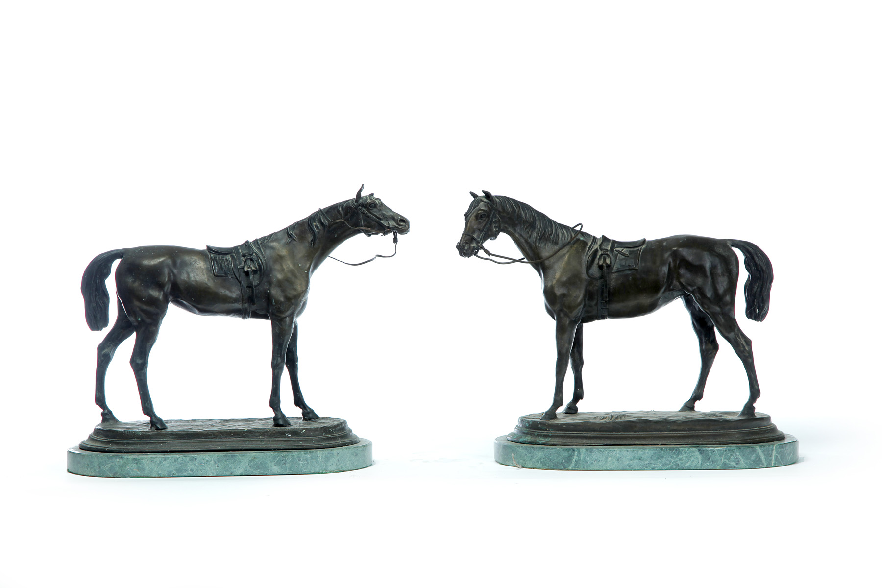 Appraisal: TWO BRONZE HORSES AFTER JULES MOIGNIEZ FRANCE - Signed on