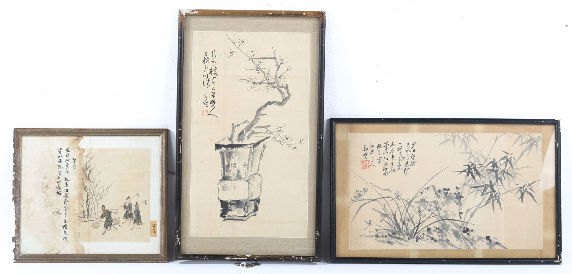 Appraisal: Chinese School th century gouaches images include prunus in vase