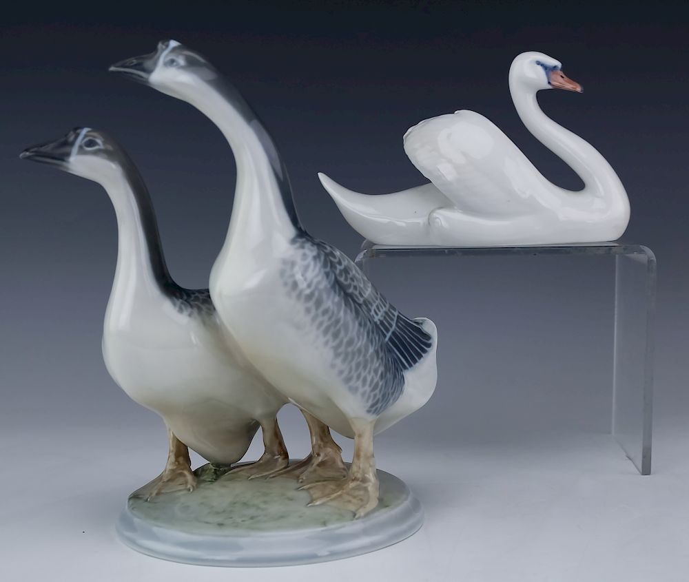 Appraisal: Royal Copenhagen LOT Geese Swan Porcelain Figurine Royal Copenhagen bird