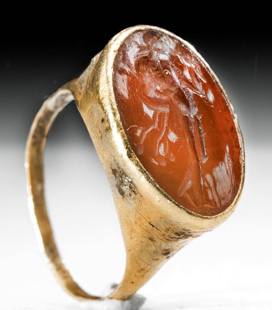 Appraisal: Roman K Gold Ring Carnelian Intaglio of Bacchus Originally Listed