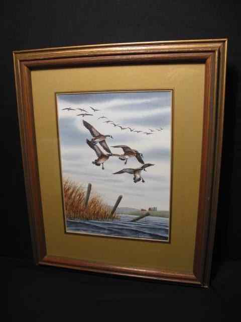 Appraisal: Watercolor painting of Geese flying by Rhynard Klingbeil Framed in