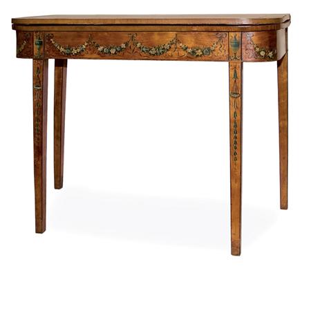 Appraisal: Edwardian Painted Satinwood Fold-Over Game Table Estimate -