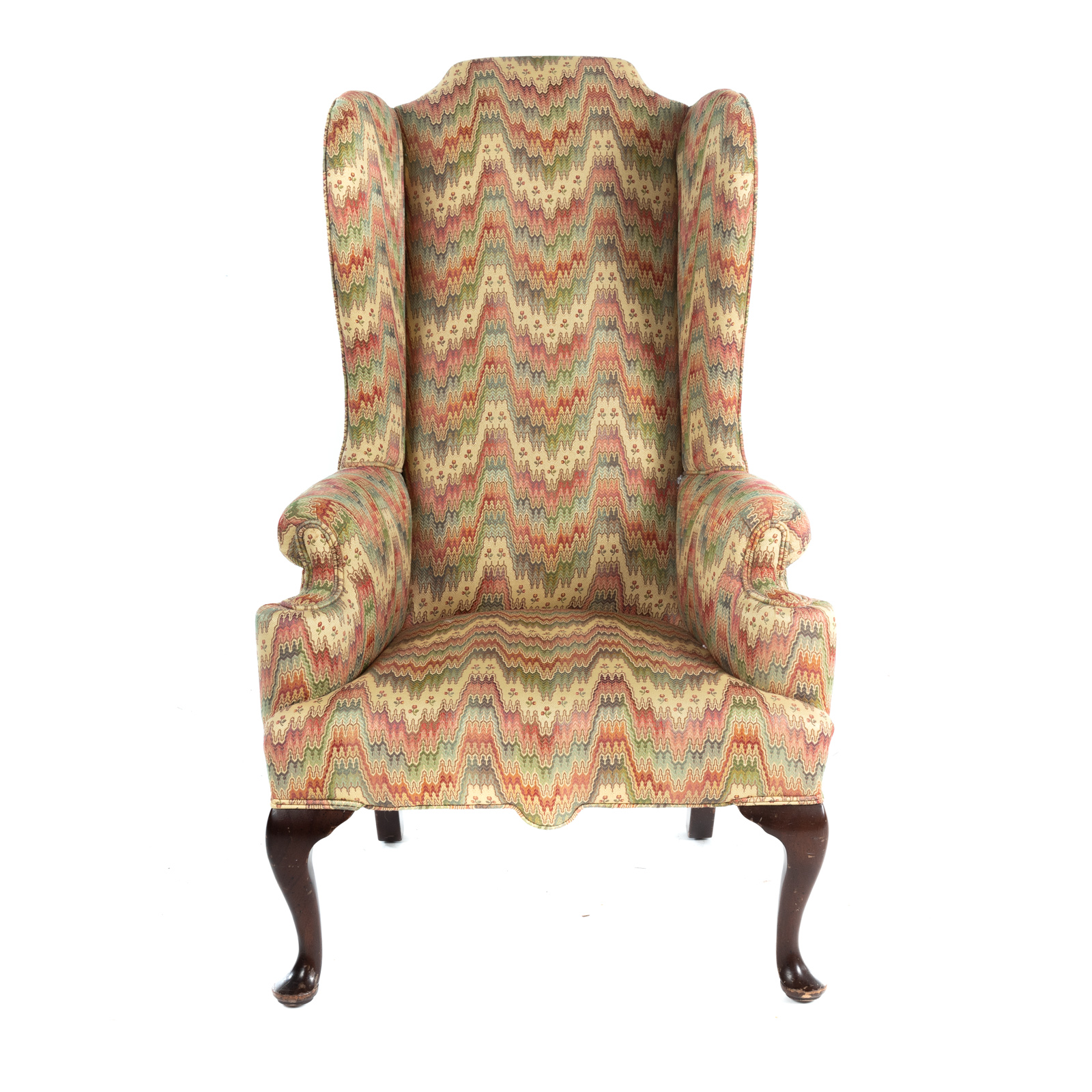 Appraisal: QUEEN ANNE STYLE UPHOLSTERED WING CHAIR th century upholstered wing