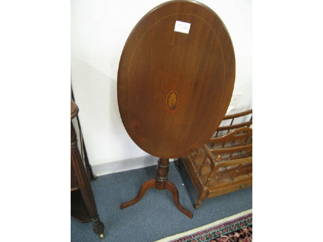 Appraisal: Oval Tilt-Top Table tri-footed inlaid trim