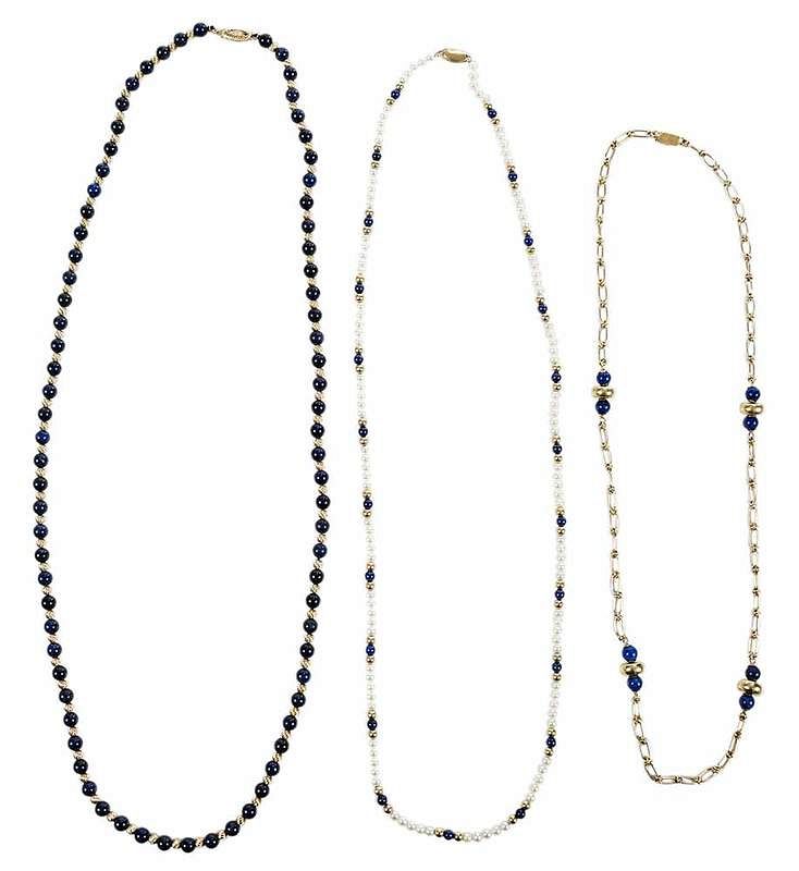 Appraisal: Three kt Lapis Necklaces each with assorted lapis gold and