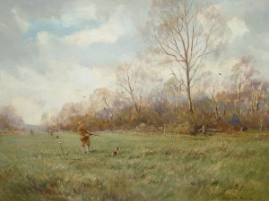 Appraisal: William E Barrington-Browne - - Pheasant Drive oil on canvas