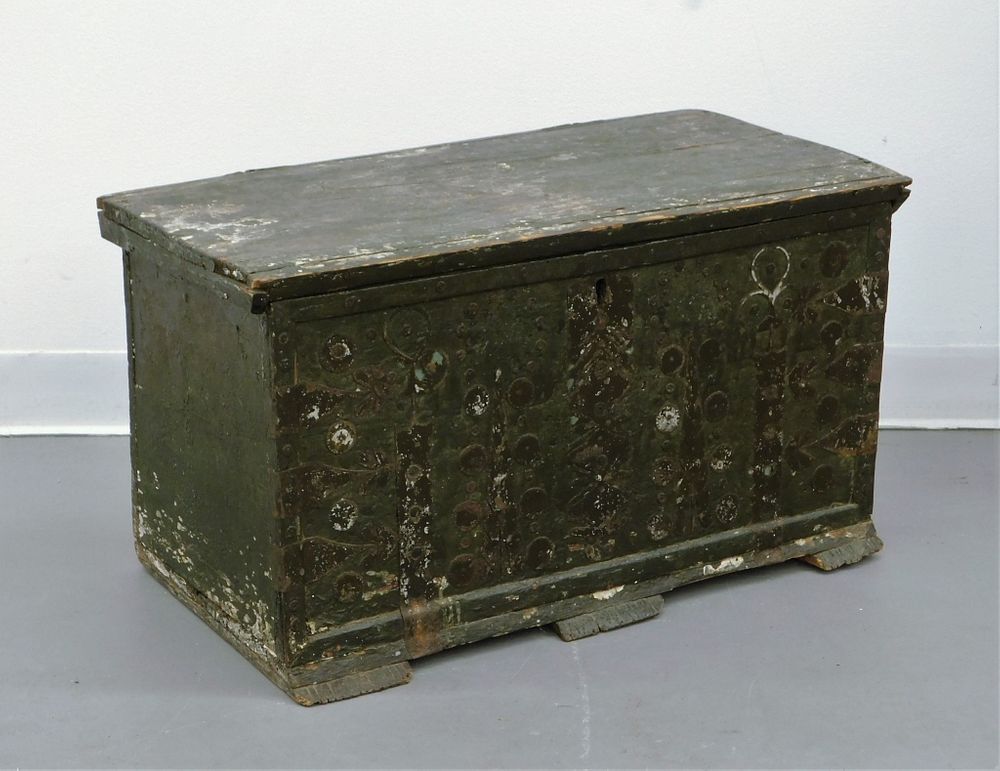 Appraisal: C Pennsylvania Dutch Green Painted Chest Pennsylvania th Century Green