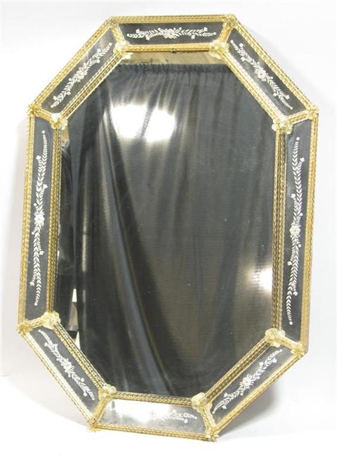 Appraisal: VENETIAN OCTAGONAL FLORAL ETCHED GLASS MIRROR h w in