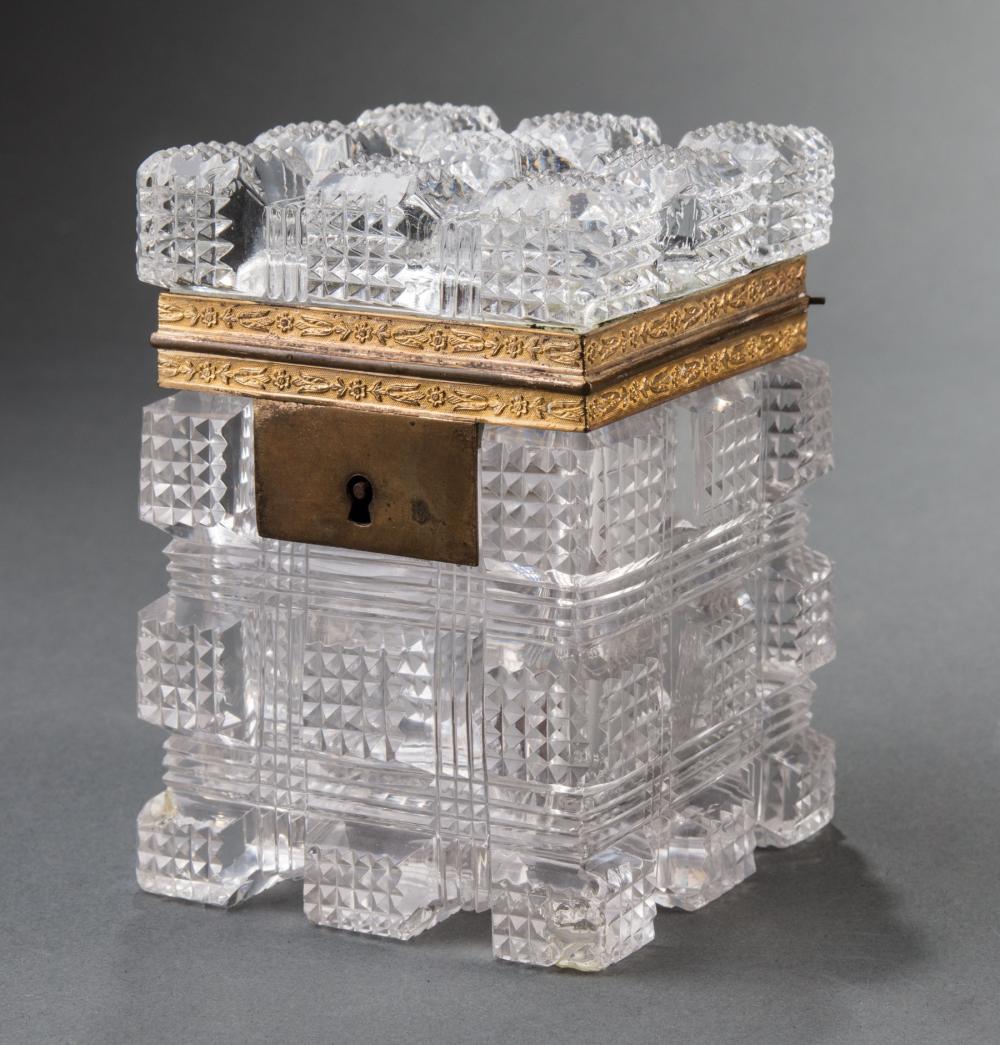 Appraisal: Brass-Mounted Baccarat Diamond Point Crystal Box hinged lid h in