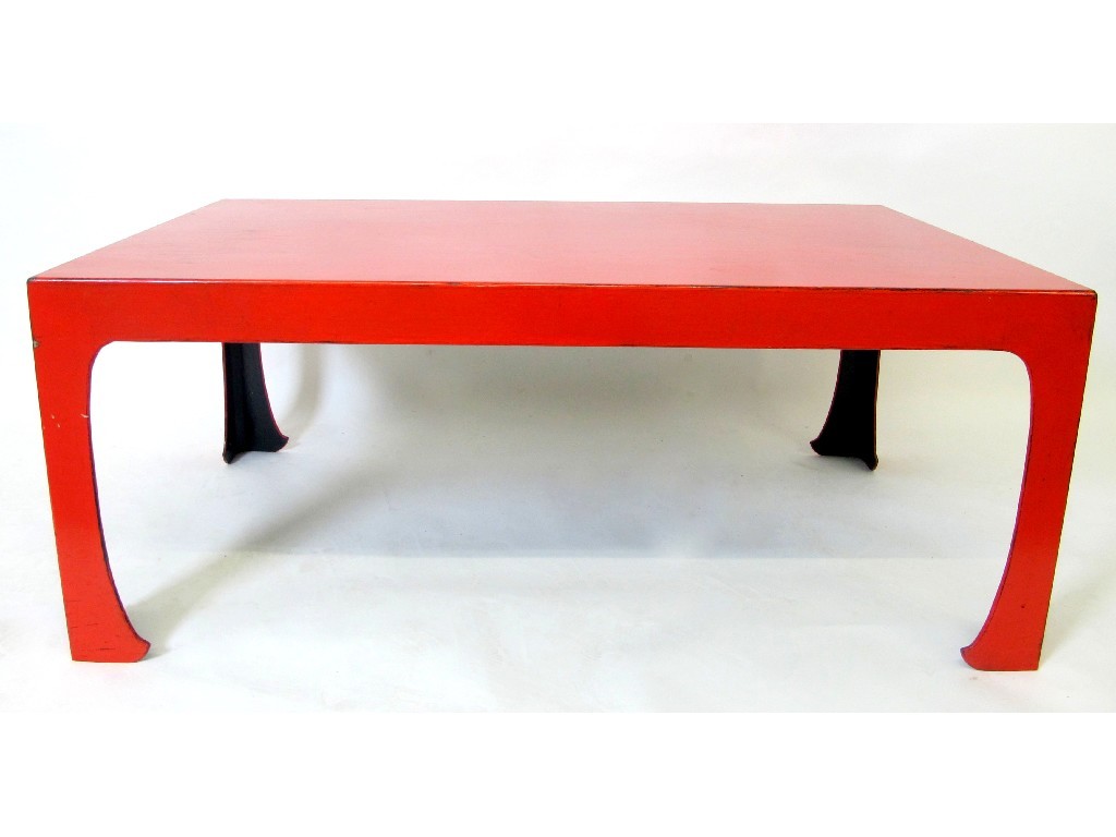 Appraisal: A Chinese style red lacquered low table of rectangular form