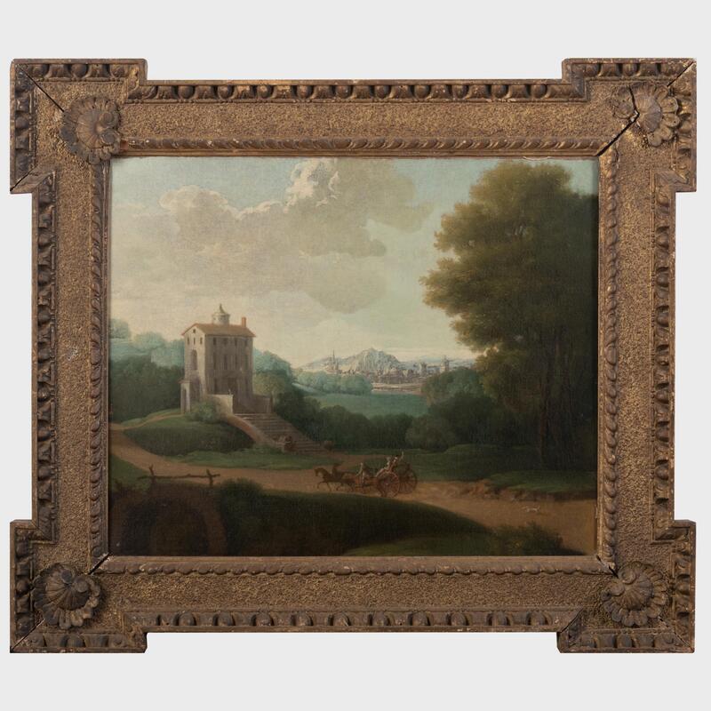 Appraisal: European School Landscape with Horse and Carriage Oil on canvas