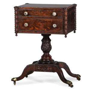 Appraisal: A Classical Carved and Figured Mahogany Pressed Glass Mounted Two-Drawer