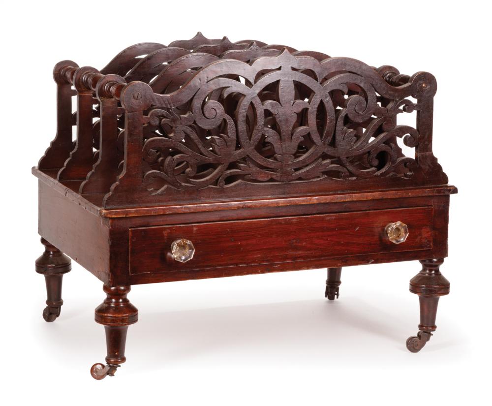 Appraisal: American Carved Rosewood-Grained Canterbury th c reticulated scrollwork compartments single