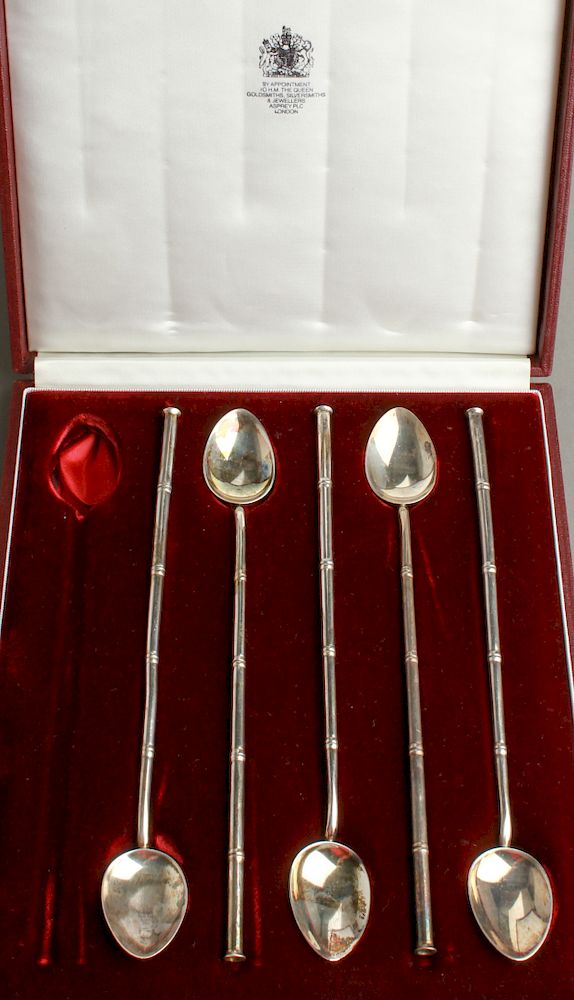 Appraisal: Asprey Silver Bamboo Motif Straw Ice Tea Spoons Asprey sterling