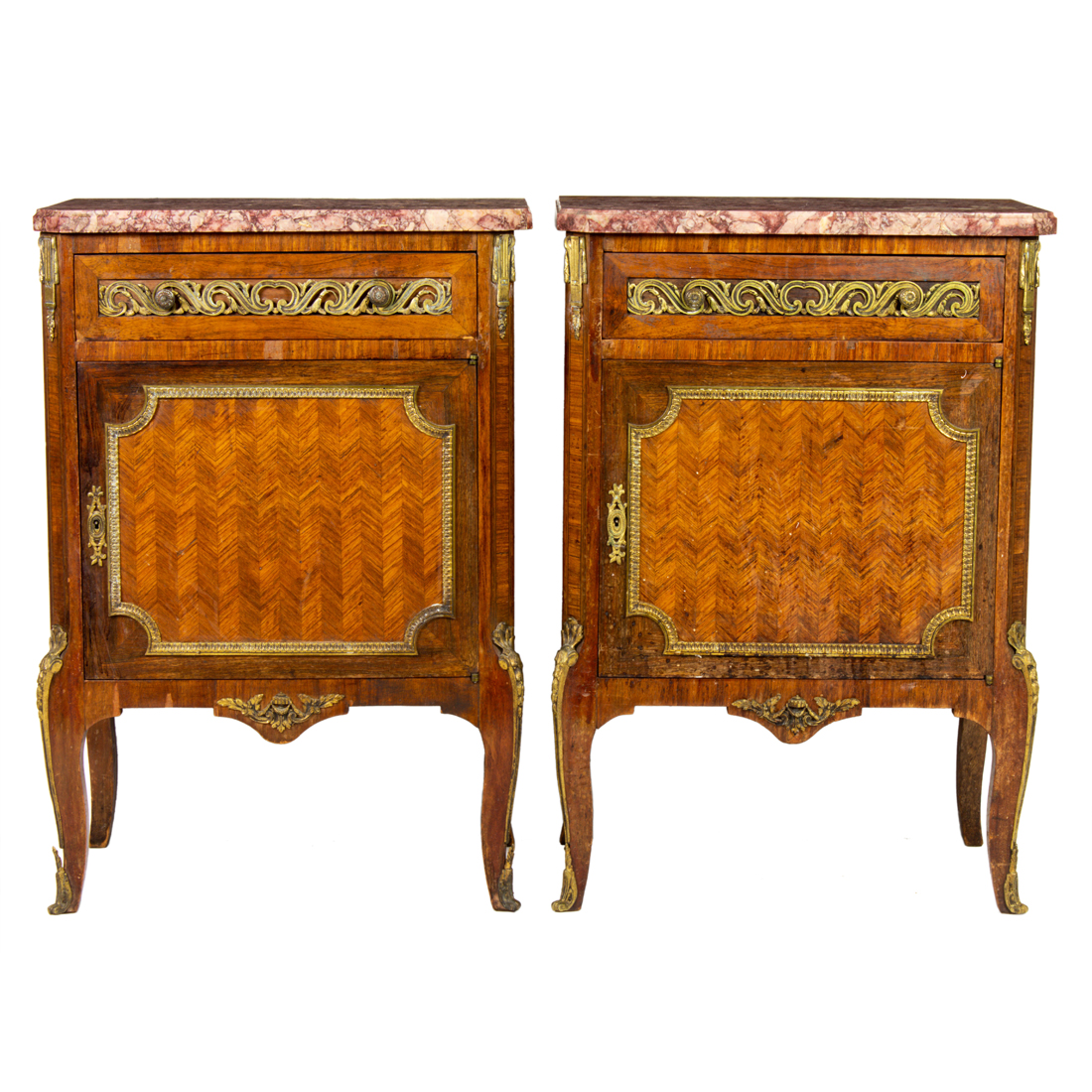 Appraisal: A PAIR OF FRENCH LOUIS XVI STYLE MARQUETRY DECORATED COMMODES