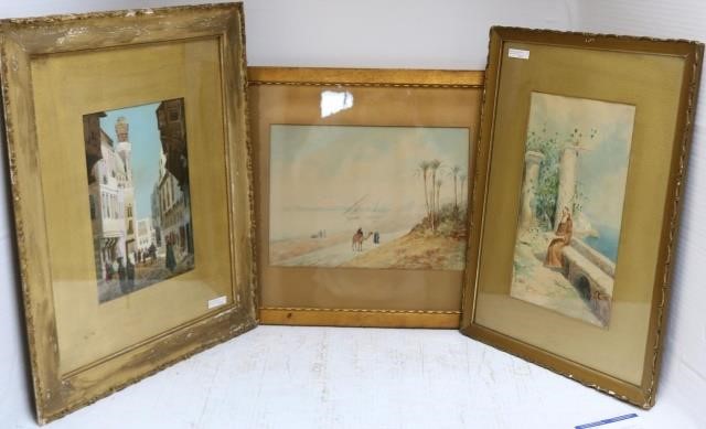 Appraisal: LOT OF LATE TH CENTURY WATERCOLORS ONEDEPICTS A NORTH AFRICAN