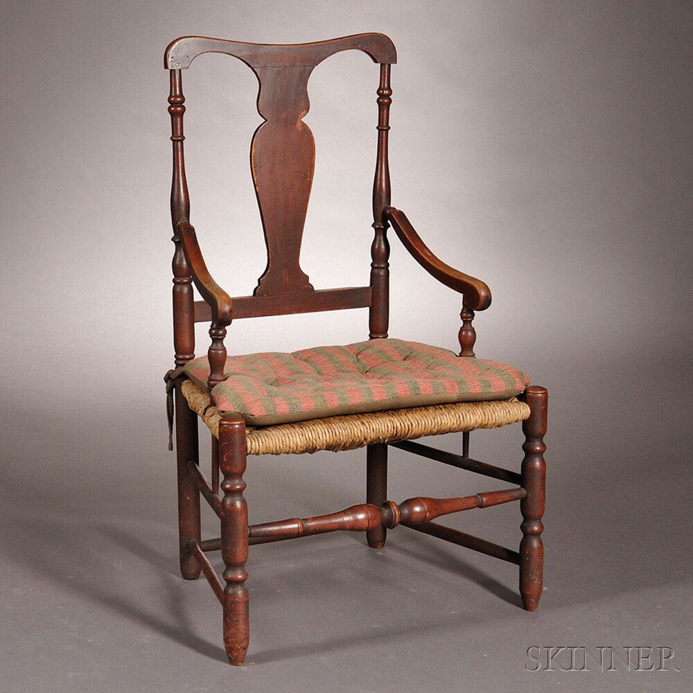 Appraisal: Red-painted Turned Armchair probably New England last half th century