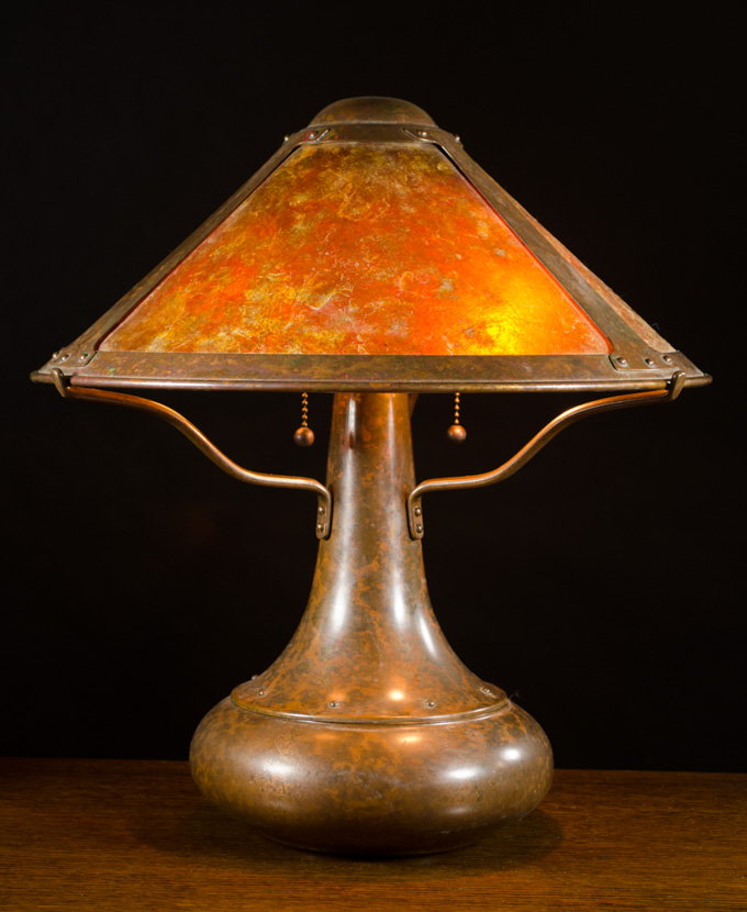 Appraisal: MICA TABLE LAMP Arts and Crafts style three light lamp